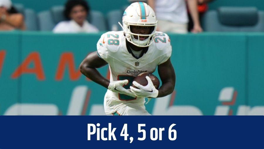 De'Von Achane presents big upside in the early rounds of your 10-team half-PPR draft strategy.