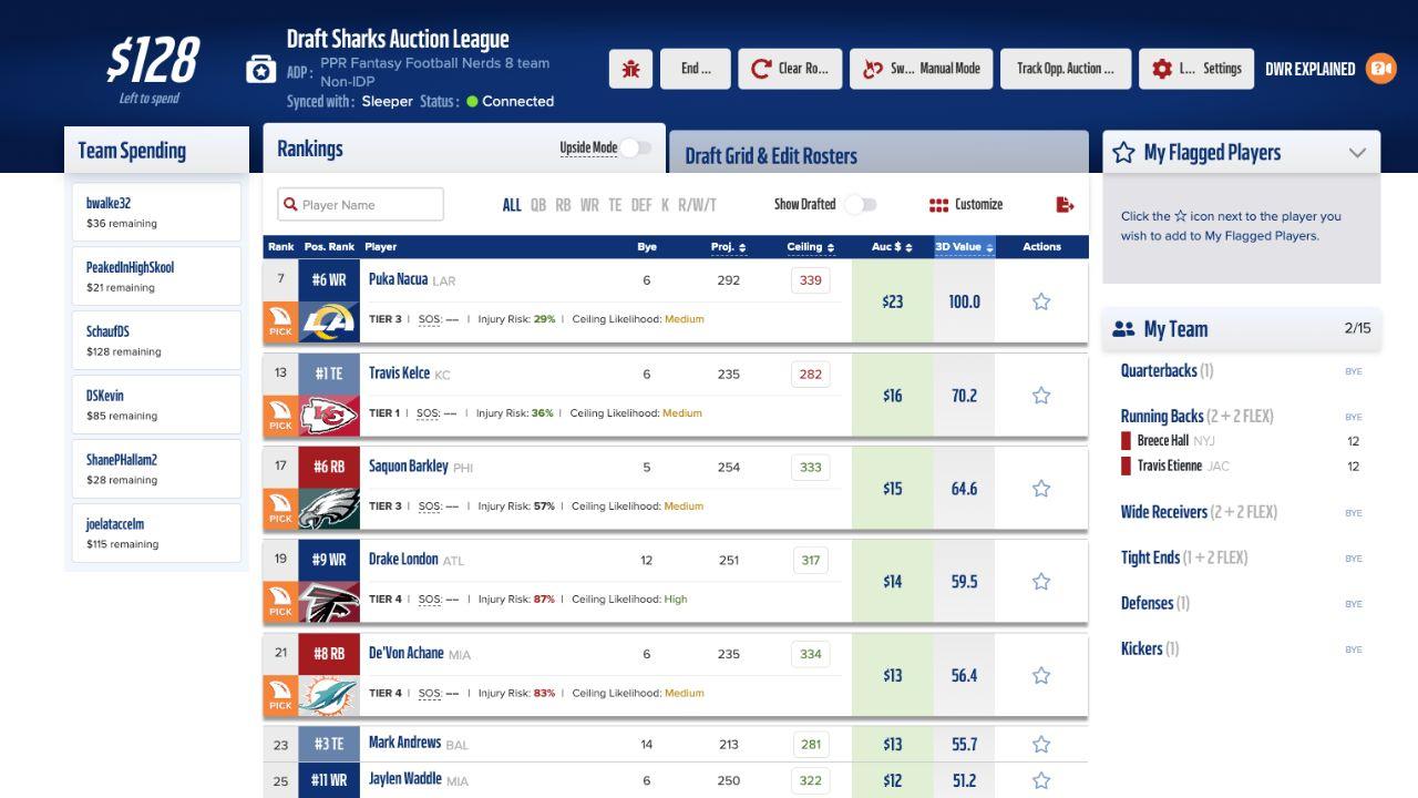 The dynamic fantasy football auction values in the   Draft War Room will boost your fantasy football draft.